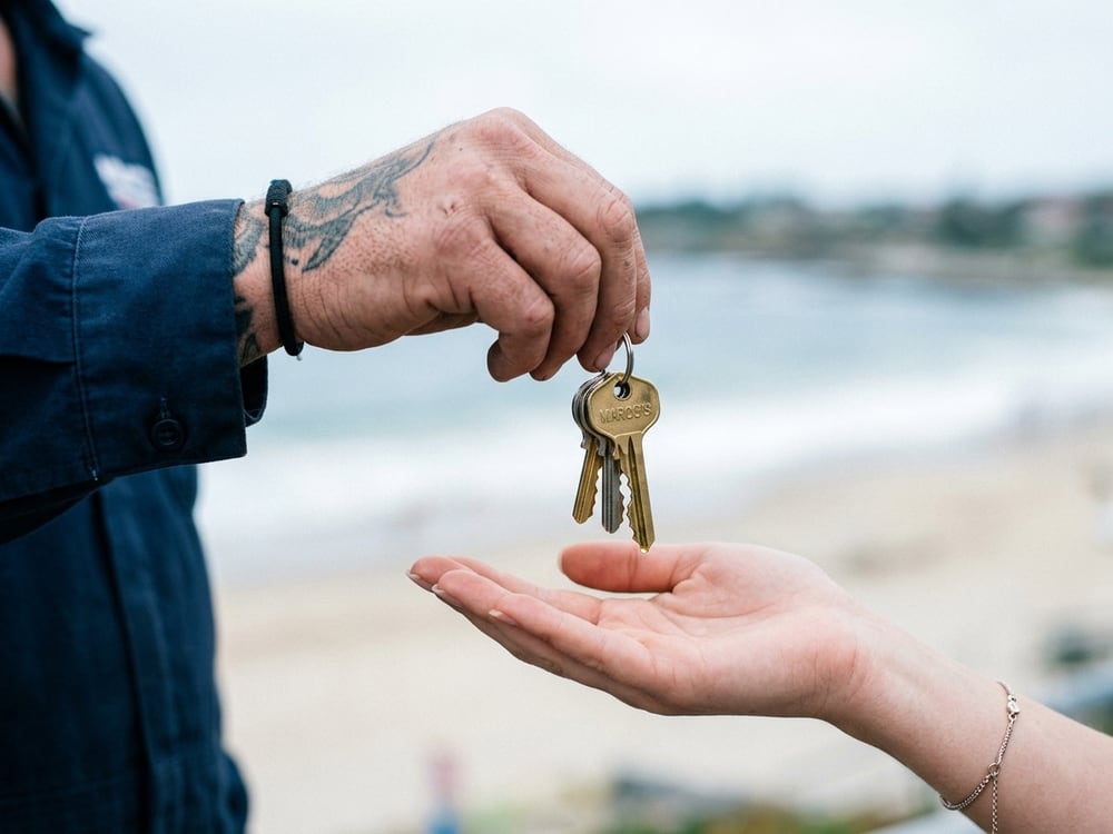 Freshly cut keys handed to a customer at the shore
