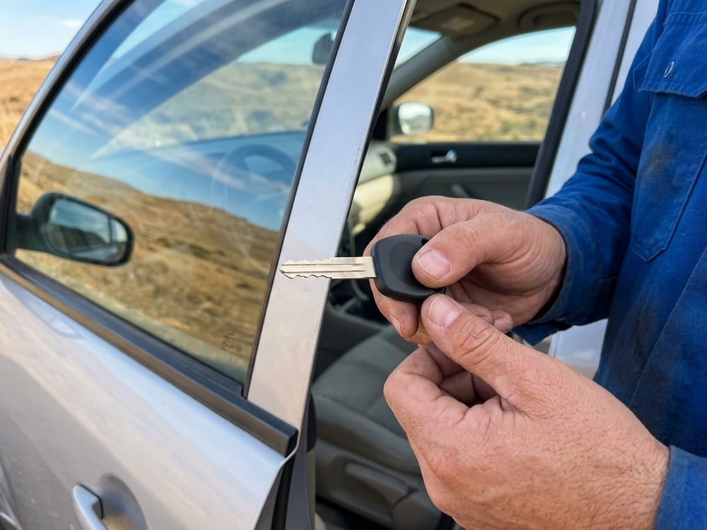 Transponder car key cut and programmed at a customer's car